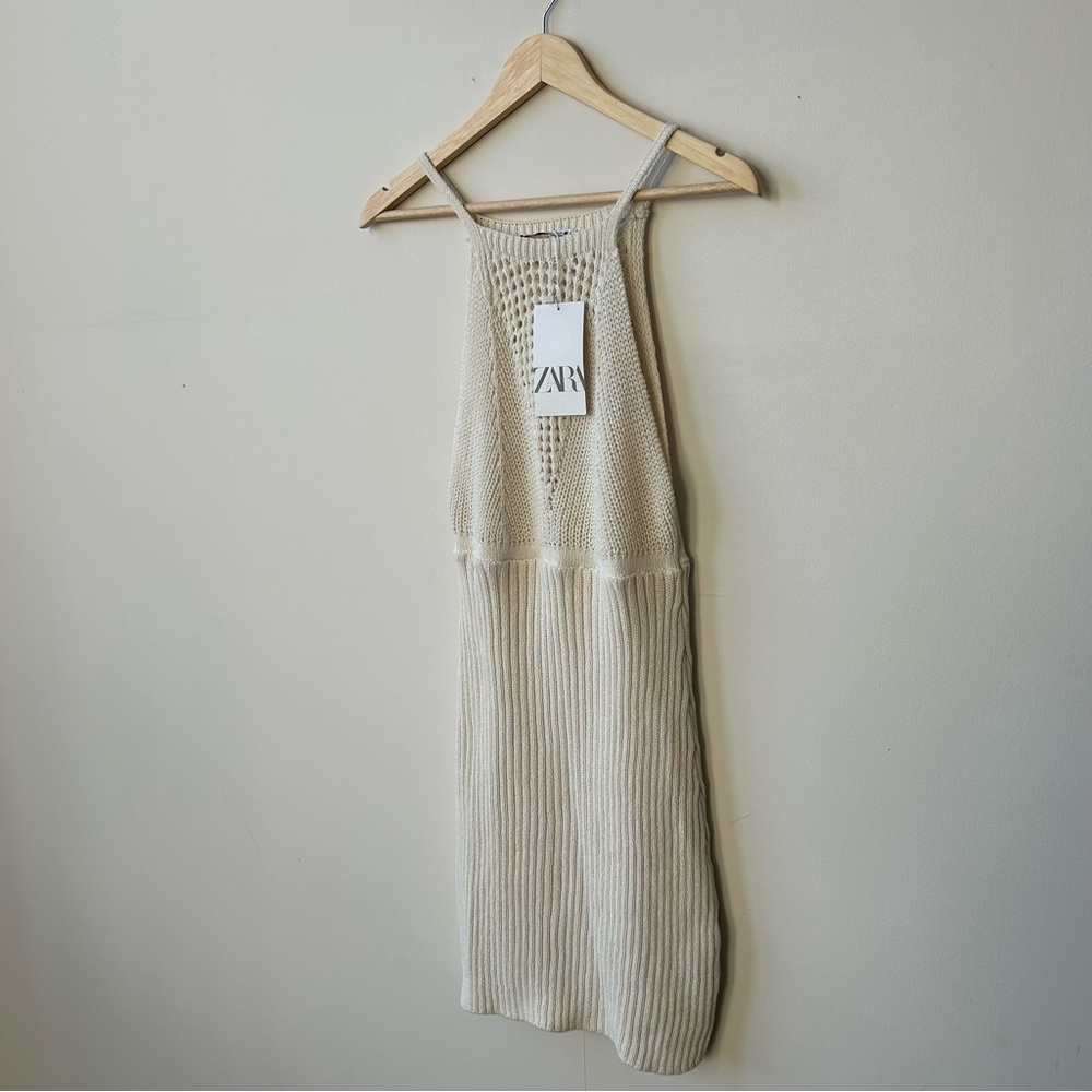 ZARA KNIT CREAM CROCHET MINI DRESS NWT - Picture 3 of 6